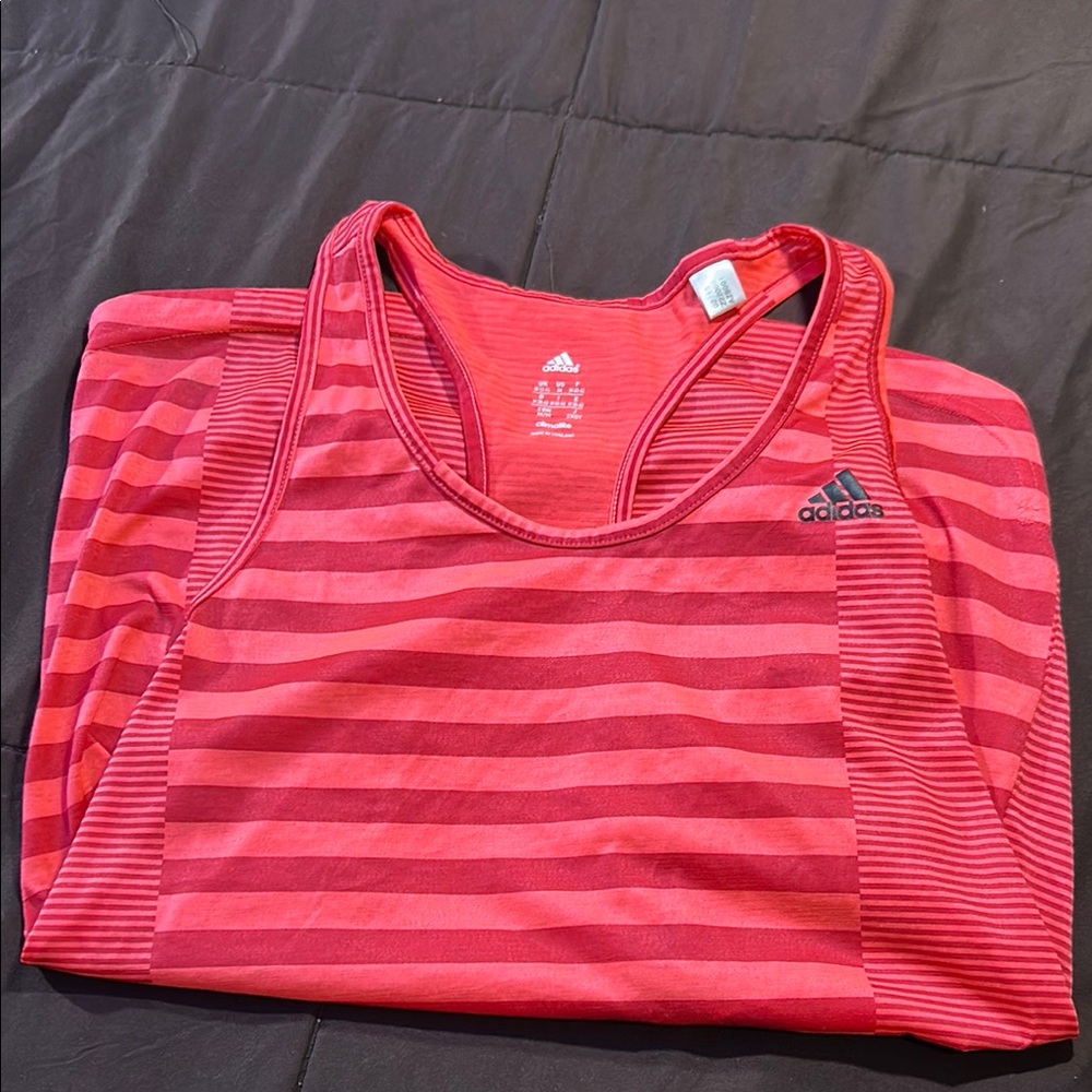 Adidas Pink Striped Athletic Tank